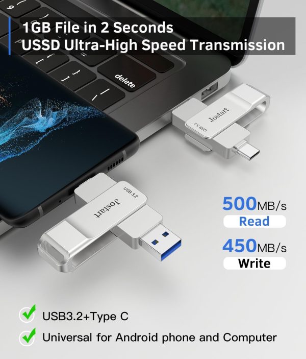 1T B USB C Flash Drive, 500MB/s USB 3.2 SSD Flash Drive, High Speed USB C+USB A Drive Gen2, 2in1 Dual Thumb Drive USB C Memory Stick for iPhone 15 Series/USB-C iPad/Android Phone,Laptop,Mac - Image 2