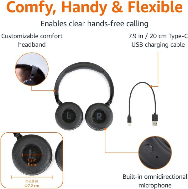 Amazon Basics Bluetooth Wireless On Ear Headphones with Microphone, 35 Hour Playtime, Foldable, One Size, Black - Image 3