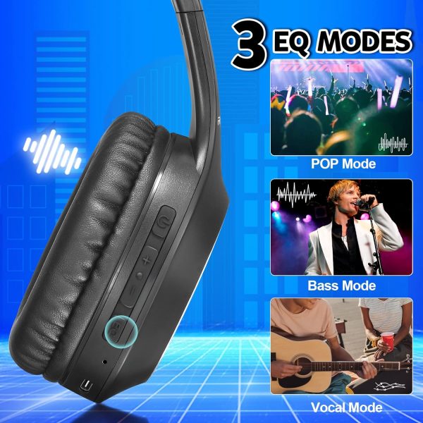 Bluetooth Headphones Over Ear, 68H Playtime and 3 EQ Music Modes Wireless Headphones with Microphone/Deep Bass, HiFi Stereo Foldable Lightweight Headset for PC Home Travel Office （Black - Image 3