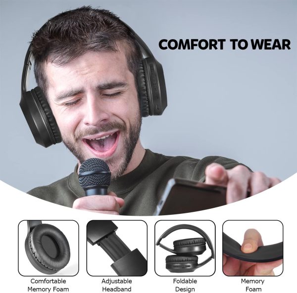 Bluetooth Headphones Over Ear, 68H Playtime and 3 EQ Music Modes Wireless Headphones with Microphone/Deep Bass, HiFi Stereo Foldable Lightweight Headset for PC Home Travel Office （Black - Image 4