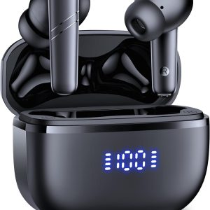 GNMN Wireless Earbuds Bluetooth Headphones Deep Bass Stereo Sound Ear Buds Waterproof Earphones 68Hrs Playback with Wireless Charging Case & Mic for iPhone Android TV Laptop Sports Black
