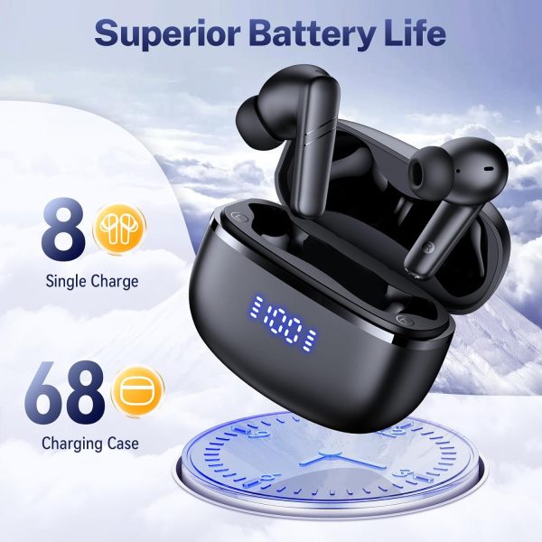 GNMN Wireless Earbuds Bluetooth Headphones Deep Bass Stereo Sound Ear Buds Waterproof Earphones 68Hrs Playback with Wireless Charging Case & Mic for iPhone Android TV Laptop Sports Black - Image 4