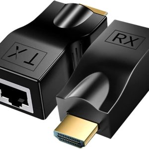 HDMI Extender Adapter Over Cat5e/6 (1pair), HDMI Repeater to RJ45 Ethernet Network Converter, 4k HD 1080p UP to 30m/98ft, for HDTV, Set-top Boxes, DVD, PS4, STB, Black