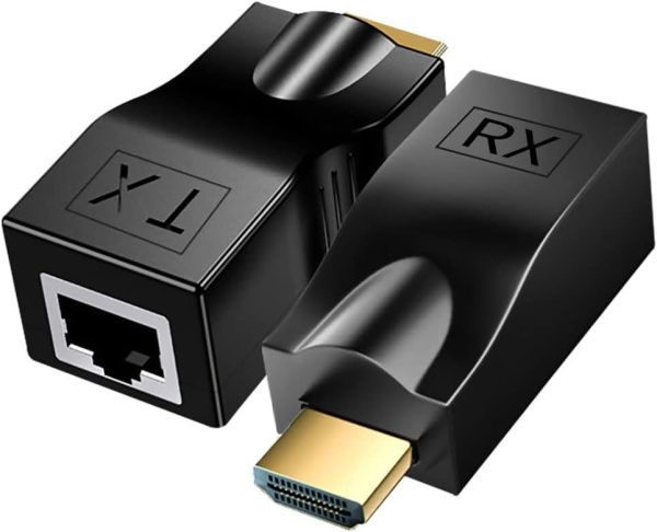 HDMI Extender Adapter Over Cat5e/6 (1pair), HDMI Repeater to RJ45 Ethernet Network Converter, 4k HD 1080p UP to 30m/98ft, for HDTV, Set-top Boxes, DVD, PS4, STB, Black