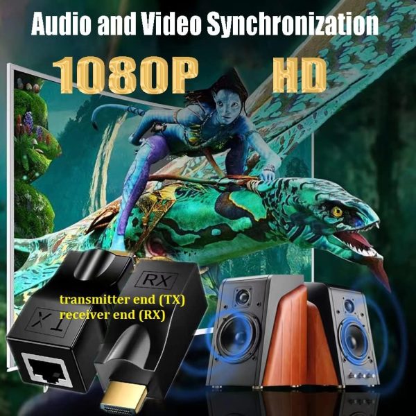 HDMI Extender Adapter Over Cat5e/6 (1pair), HDMI Repeater to RJ45 Ethernet Network Converter, 4k HD 1080p UP to 30m/98ft, for HDTV, Set-top Boxes, DVD, PS4, STB, Black - Image 3