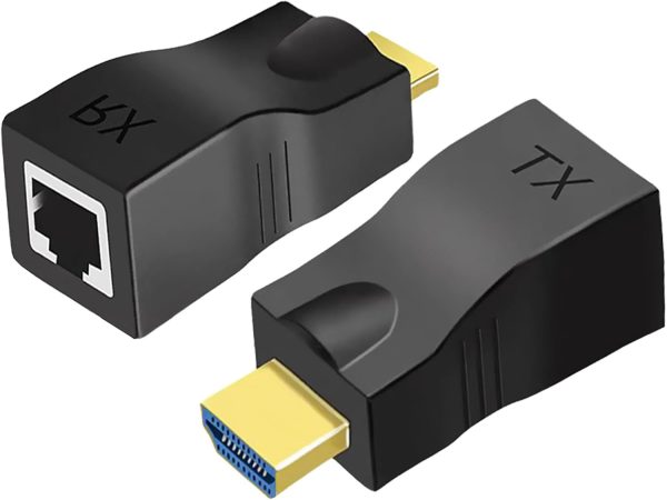 Hdmi Extender Over Ethernet Cat 6/ 7/ 8 Cable, HDMI to RJ45 Ethernet Network Converter, Support Audio Video 1080P UP to 98FT(30m), Suitable for HDTV, Computer, Set Top Box, PS3 4, Projector, Monitor
