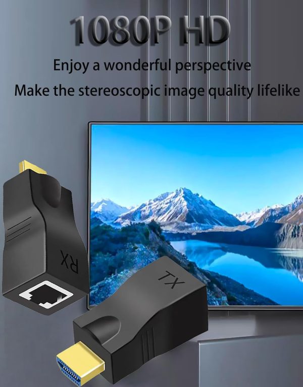 Hdmi Extender Over Ethernet Cat 6/ 7/ 8 Cable, HDMI to RJ45 Ethernet Network Converter, Support Audio Video 1080P UP to 98FT(30m), Suitable for HDTV, Computer, Set Top Box, PS3 4, Projector, Monitor - Image 4