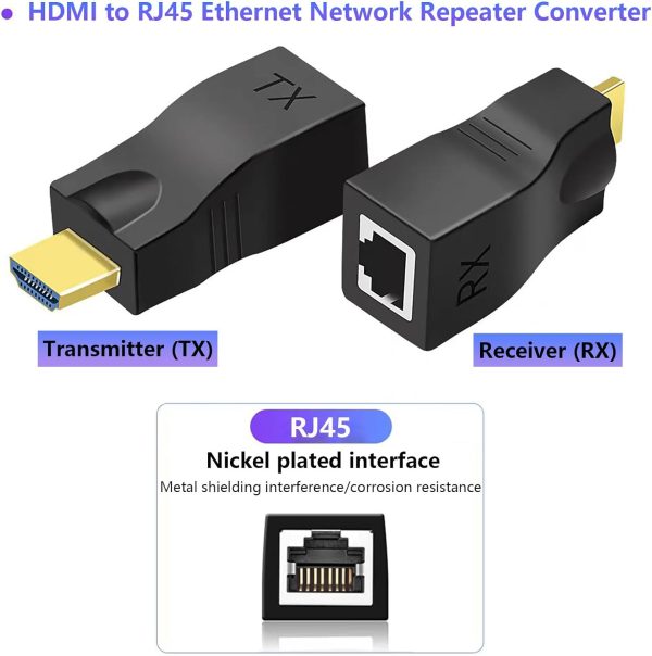 Hdmi Extender Over Ethernet Cat 6/ 7/ 8 Cable, HDMI to RJ45 Ethernet Network Converter, Support Audio Video 1080P UP to 98FT(30m), Suitable for HDTV, Computer, Set Top Box, PS3 4, Projector, Monitor - Image 6