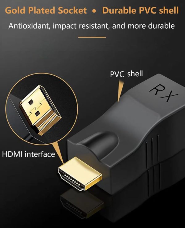 Hdmi Extender Over Ethernet Cat 6/ 7/ 8 Cable, HDMI to RJ45 Ethernet Network Converter, Support Audio Video 1080P UP to 98FT(30m), Suitable for HDTV, Computer, Set Top Box, PS3 4, Projector, Monitor - Image 7
