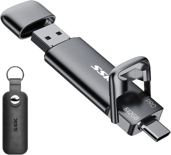 SSK 512GB SSD USB C Stick up to 1000MB/s,Fast Thumb Drive,Dual Drive Type-C + USB A 3.2 Gen 2 External Solid State Drives,USB Memory Stick for iPhone 15/PS4/Android Phone/Tablet/Windows/Mac