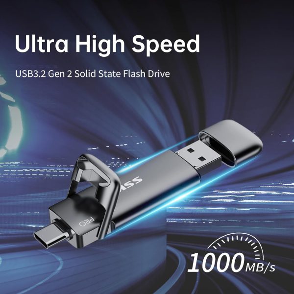SSK 512GB SSD USB C Stick up to 1000MB/s,Fast Thumb Drive,Dual Drive Type-C + USB A 3.2 Gen 2 External Solid State Drives,USB Memory Stick for iPhone 15/PS4/Android Phone/Tablet/Windows/Mac - Image 2