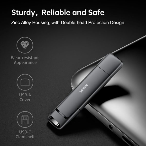 SSK 512GB SSD USB C Stick up to 1000MB/s,Fast Thumb Drive,Dual Drive Type-C + USB A 3.2 Gen 2 External Solid State Drives,USB Memory Stick for iPhone 15/PS4/Android Phone/Tablet/Windows/Mac - Image 5
