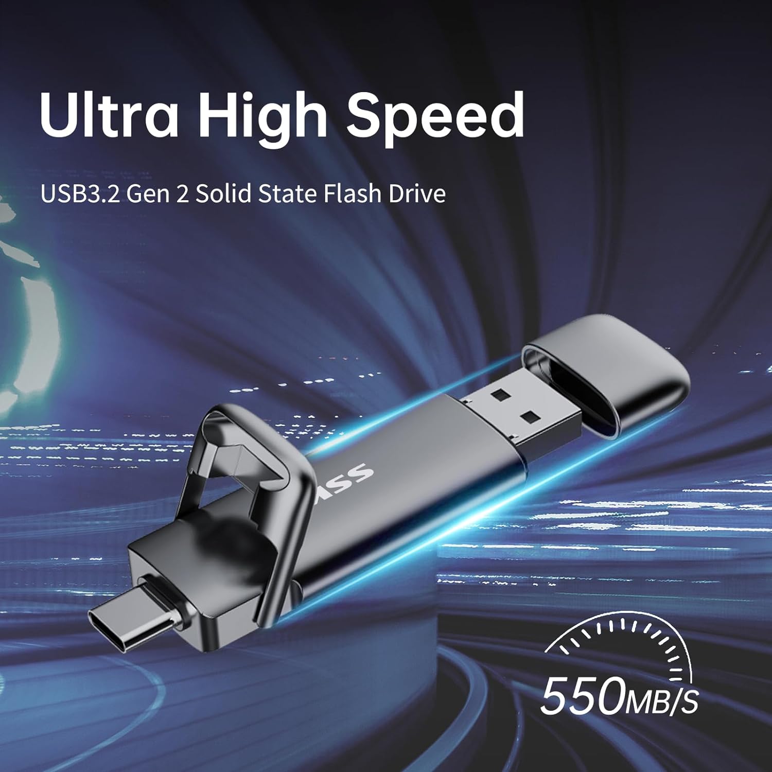 SSK External USB C SSD Flash Drive 512GB, Up to 550MB/s 2-in-1 Type C+ USB A USB3.2 Gen2 Solid State Thumb Drive, Memory Stick Data Storage for iPhone 15/PS4/PS5/Android Phone/Windows/Mac - Image 2