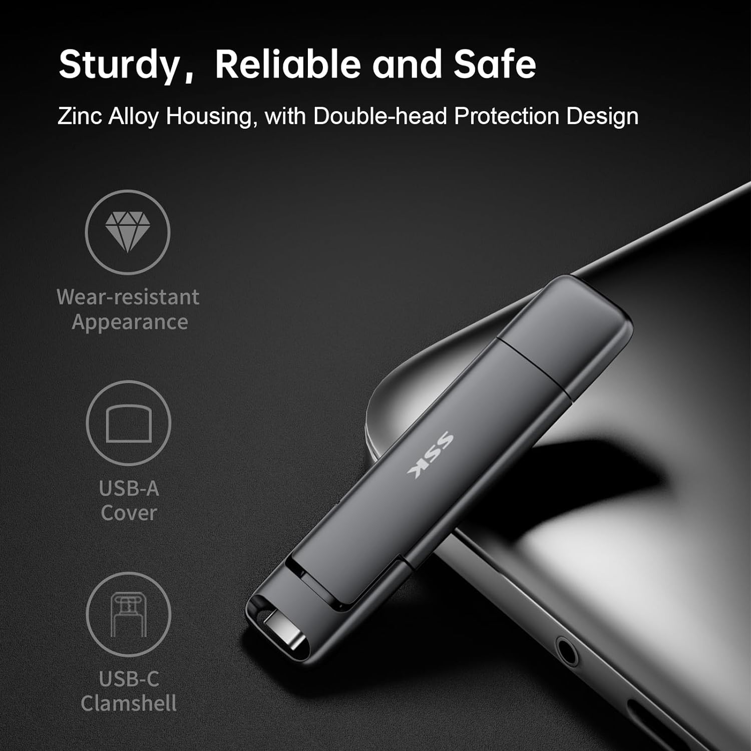 SSK External USB C SSD Flash Drive 512GB, Up to 550MB/s 2-in-1 Type C+ USB A USB3.2 Gen2 Solid State Thumb Drive, Memory Stick Data Storage for iPhone 15/PS4/PS5/Android Phone/Windows/Mac - Image 6