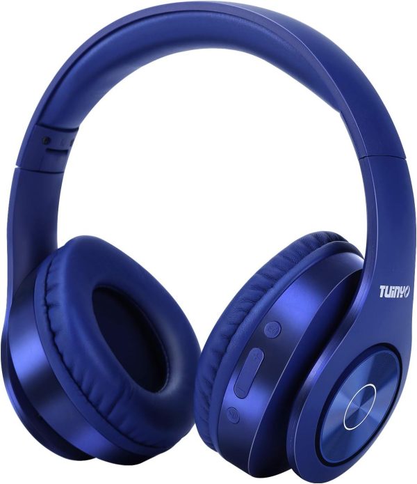 TUINYO Bluetooth Headphones Wireless, Over Ear Stereo Wireless Headset 40H Playtime with deep bass, Soft Memory-Protein Earmuffs, Built-in Mic Wired Mode PC/Cell Phones/TV-Dark Blue …