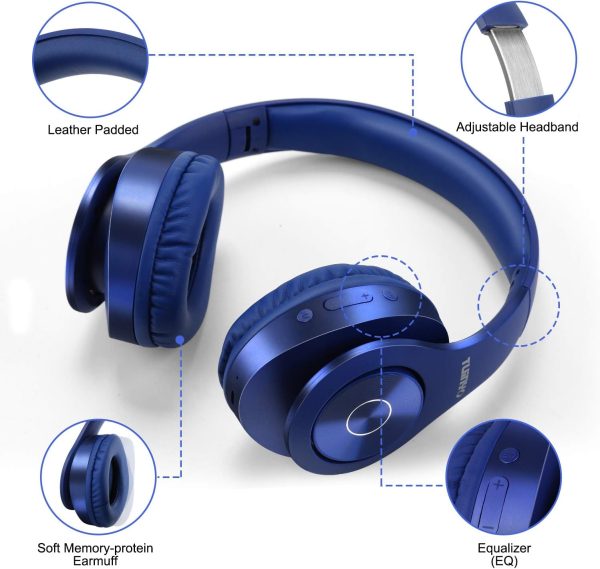 TUINYO Bluetooth Headphones Wireless, Over Ear Stereo Wireless Headset 40H Playtime with deep bass, Soft Memory-Protein Earmuffs, Built-in Mic Wired Mode PC/Cell Phones/TV-Dark Blue … - Image 5