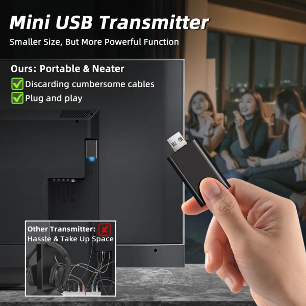 Wireless Headphones for TV - BKM400 TV Headphones Wireless with Portable Bluetooth USB Transmitter (Optical, AUX, RCA and USB Output), 165FT Farther Range, Enhanced Volume, 20Hrs - Image 2
