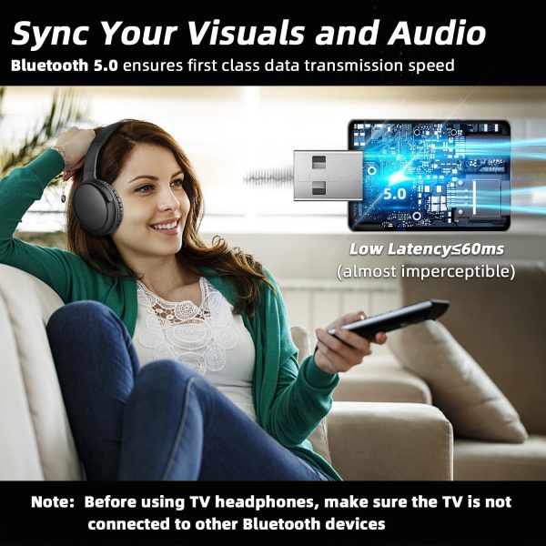 Wireless Headphones for TV - BKM400 TV Headphones Wireless with Portable Bluetooth USB Transmitter (Optical, AUX, RCA and USB Output), 165FT Farther Range, Enhanced Volume, 20Hrs - Image 4