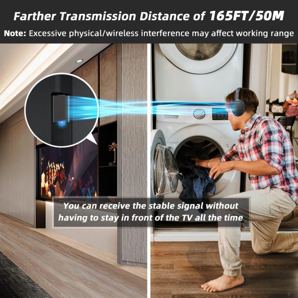 Wireless Headphones for TV - BKM400 TV Headphones Wireless with Portable Bluetooth USB Transmitter (Optical, AUX, RCA and USB Output), 165FT Farther Range, Enhanced Volume, 20Hrs - Image 5