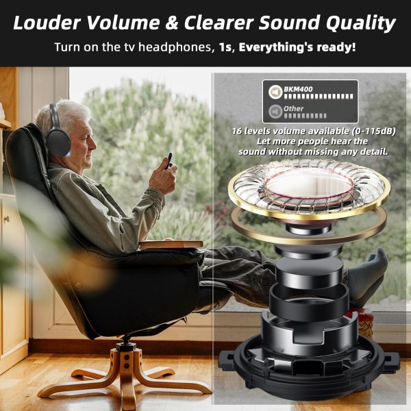 Wireless Headphones for TV - BKM400 TV Headphones Wireless with Portable Bluetooth USB Transmitter (Optical, AUX, RCA and USB Output), 165FT Farther Range, Enhanced Volume, 20Hrs - Image 7